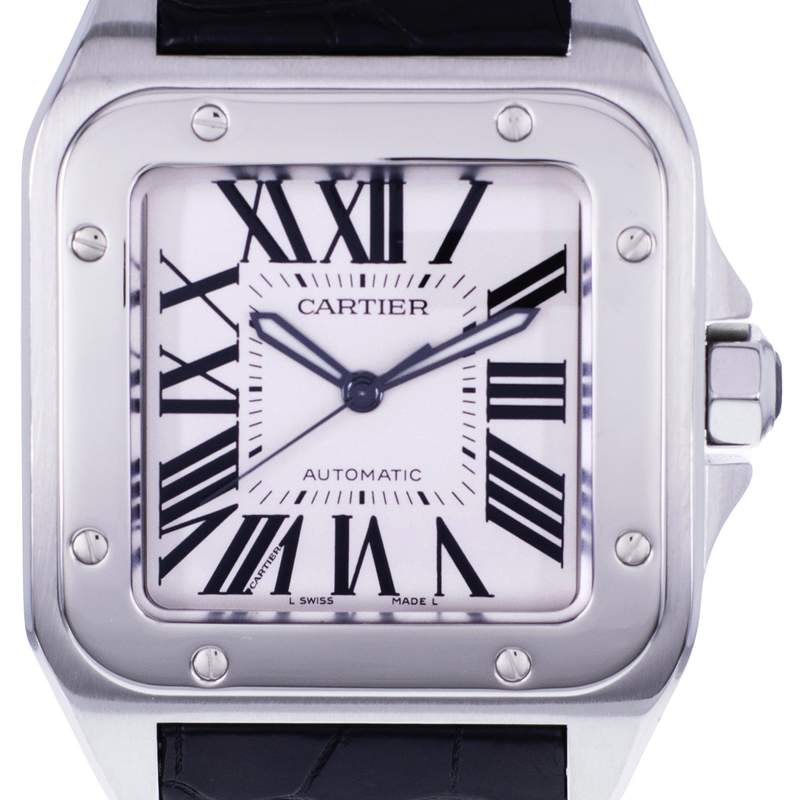 Montre d'occasion CARTIER Santos 100 XL homme automatique bracelet cuir cresus - vue D1