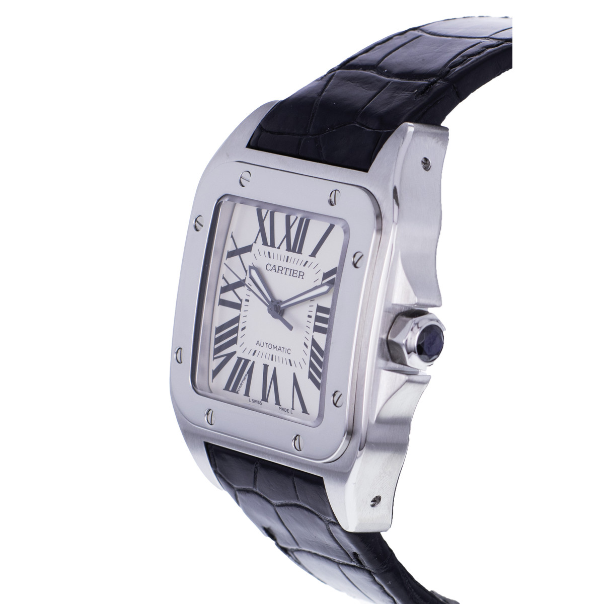 Montre d'occasion CARTIER Santos 100 XL homme automatique bracelet cuir cresus - vue D2