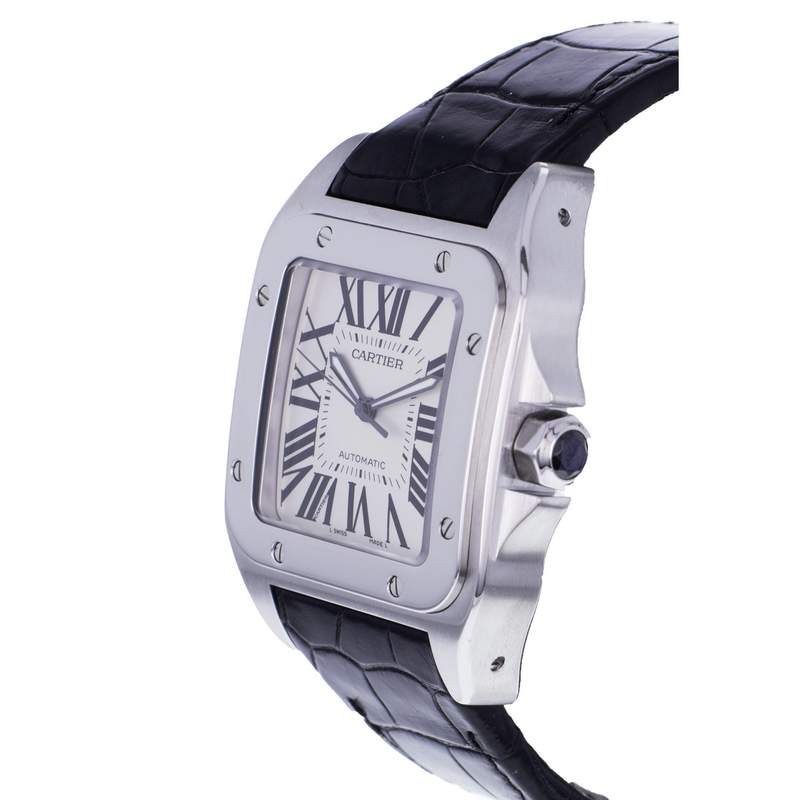 Montre d'occasion CARTIER Santos 100 XL homme automatique bracelet cuir cresus - vue D2