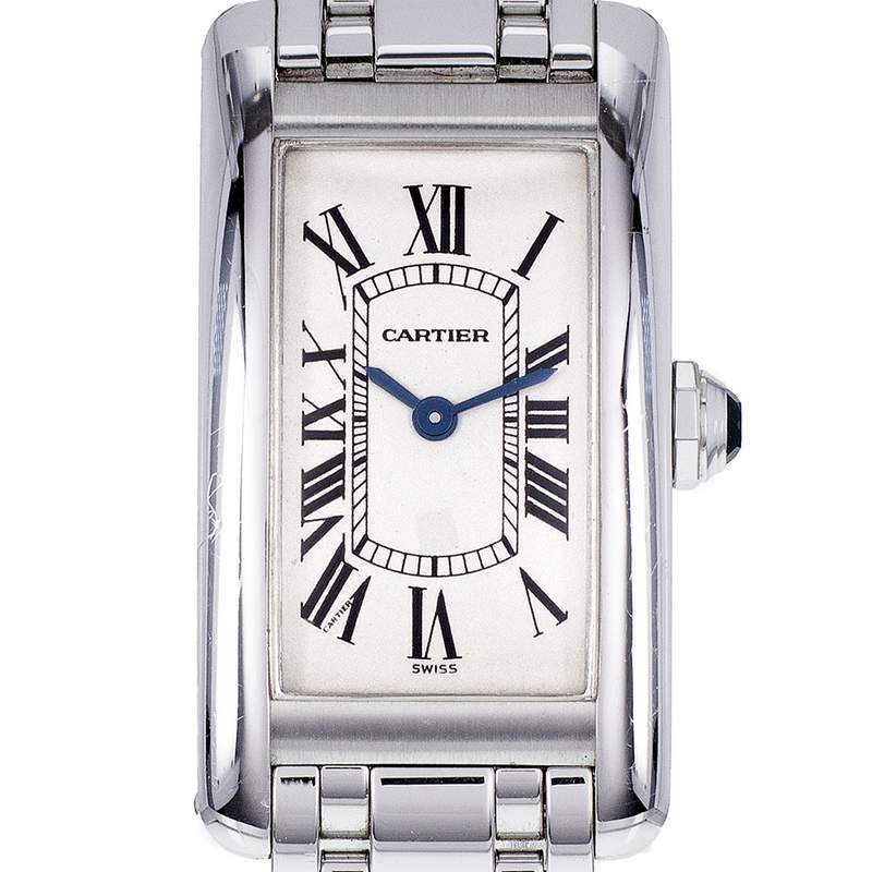 Montre d'occasion CARTIER Tank Américaine femme quartz bracelet or blanc 750/000 - vue D1