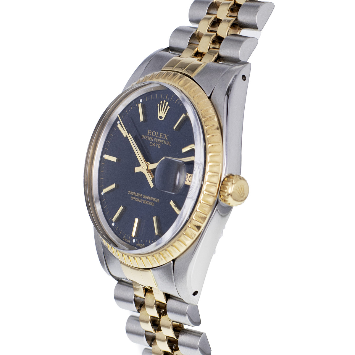 Montre d'occasion ROLEX Oyster Perpetual Date homme mouvement automatique certifié (cosc) bracelet or jaune 750/000 et acier - vue D2