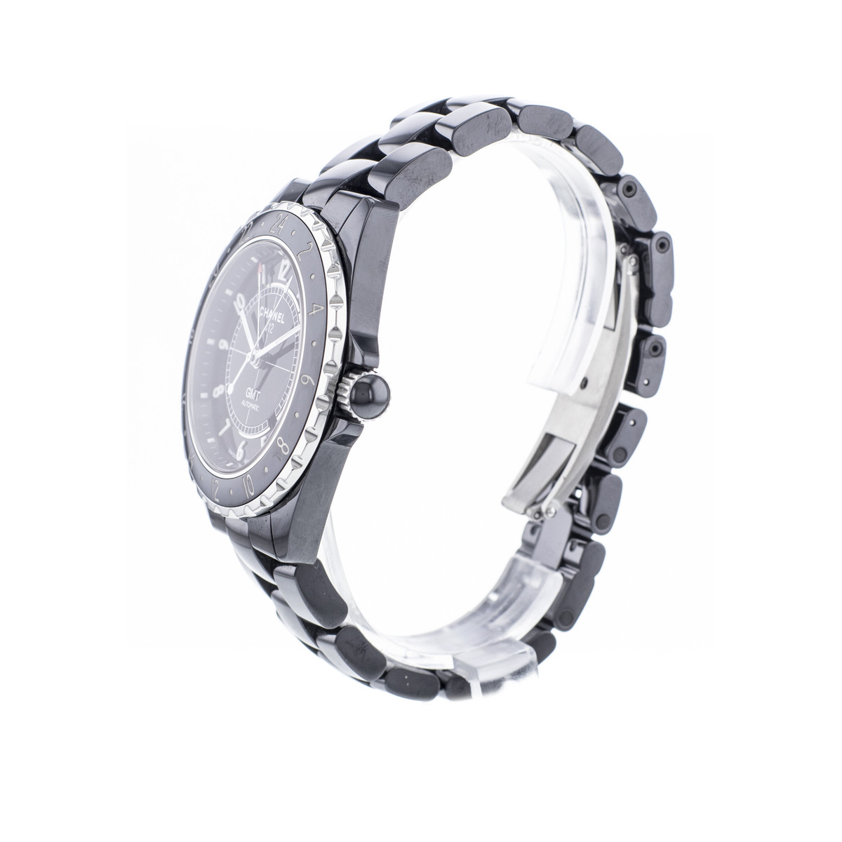 Montre d'occasion CHANEL J12 Noire GMT homme automatique bracelet céramique - vue D2