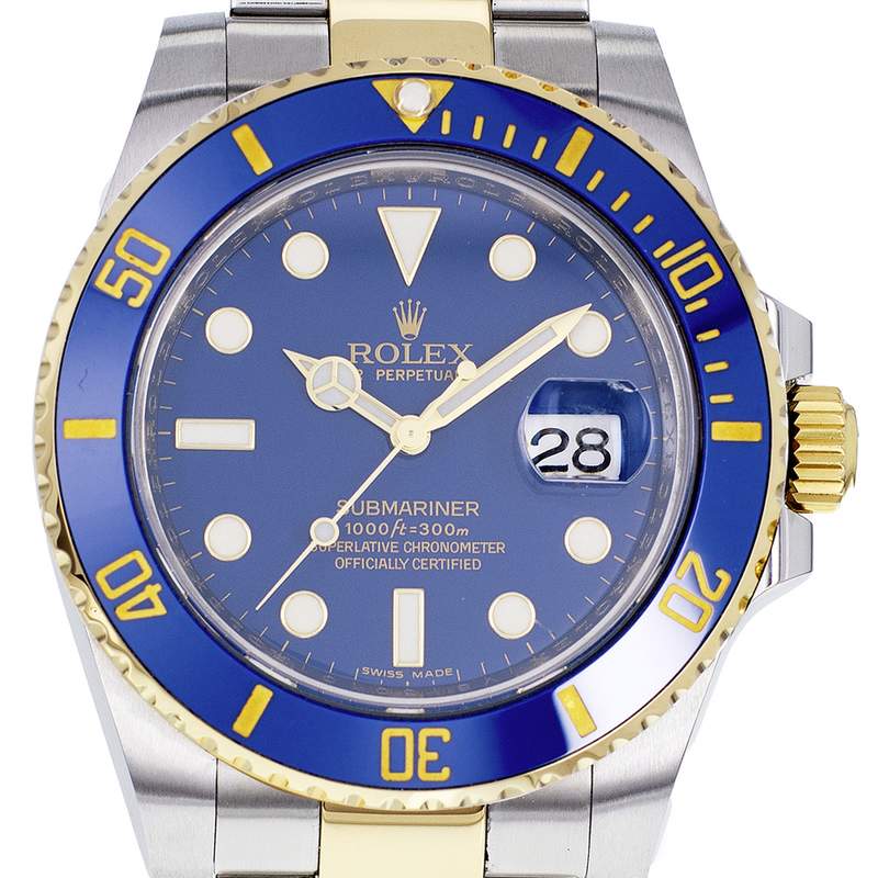 Montre d'occasion ROLEX Submariner Date Céramique homme mouvement automatique certifié (cosc) bracelet or jaune 750/000 et acier - vue D1