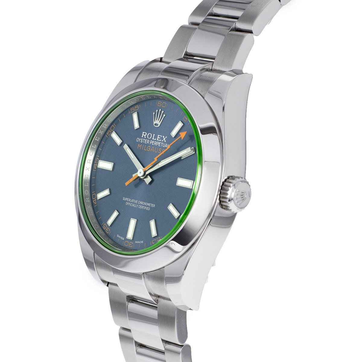 Montre d'occasion ROLEX Milgauss GV homme mouvement automatique certifié (cosc) bracelet acier - vue D2