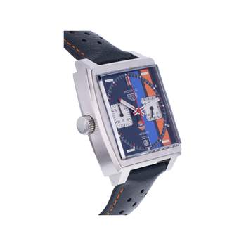 Montre d'occasion TAG HEUER Monaco Gulf homme automatique bracelet cuir d'origine