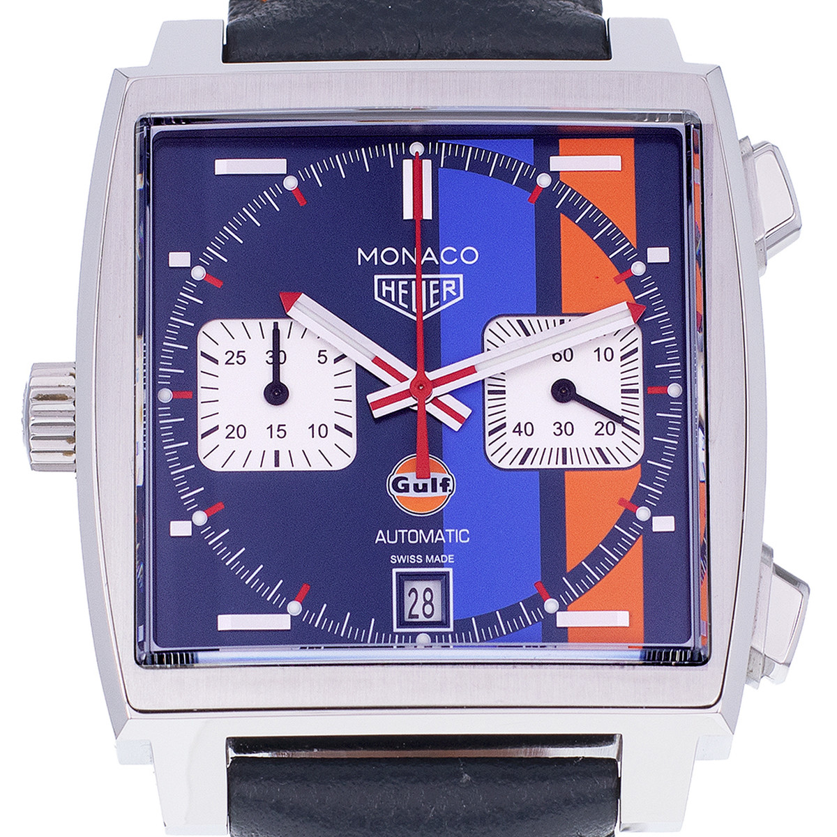 Montre d'occasion TAG HEUER Monaco Gulf homme automatique bracelet cuir d'origine - vue D1