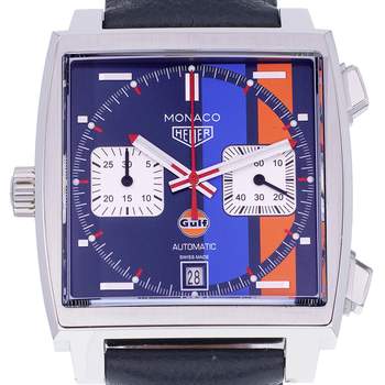 Montre d'occasion TAG HEUER Monaco Gulf homme automatique bracelet cuir d'origine