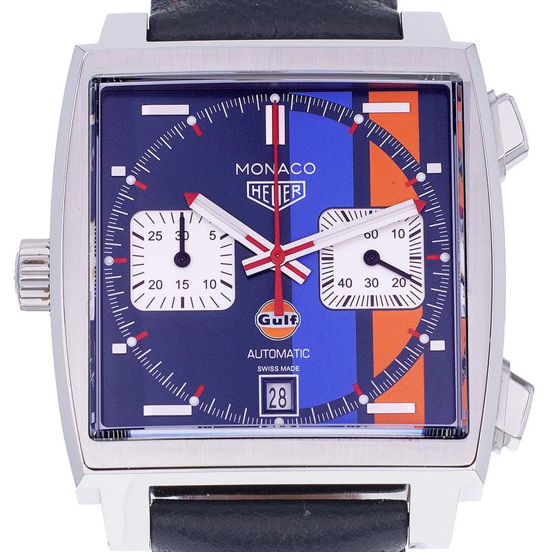 Montre d'occasion TAG HEUER Monaco Gulf homme automatique bracelet cuir d'origine - vue D1