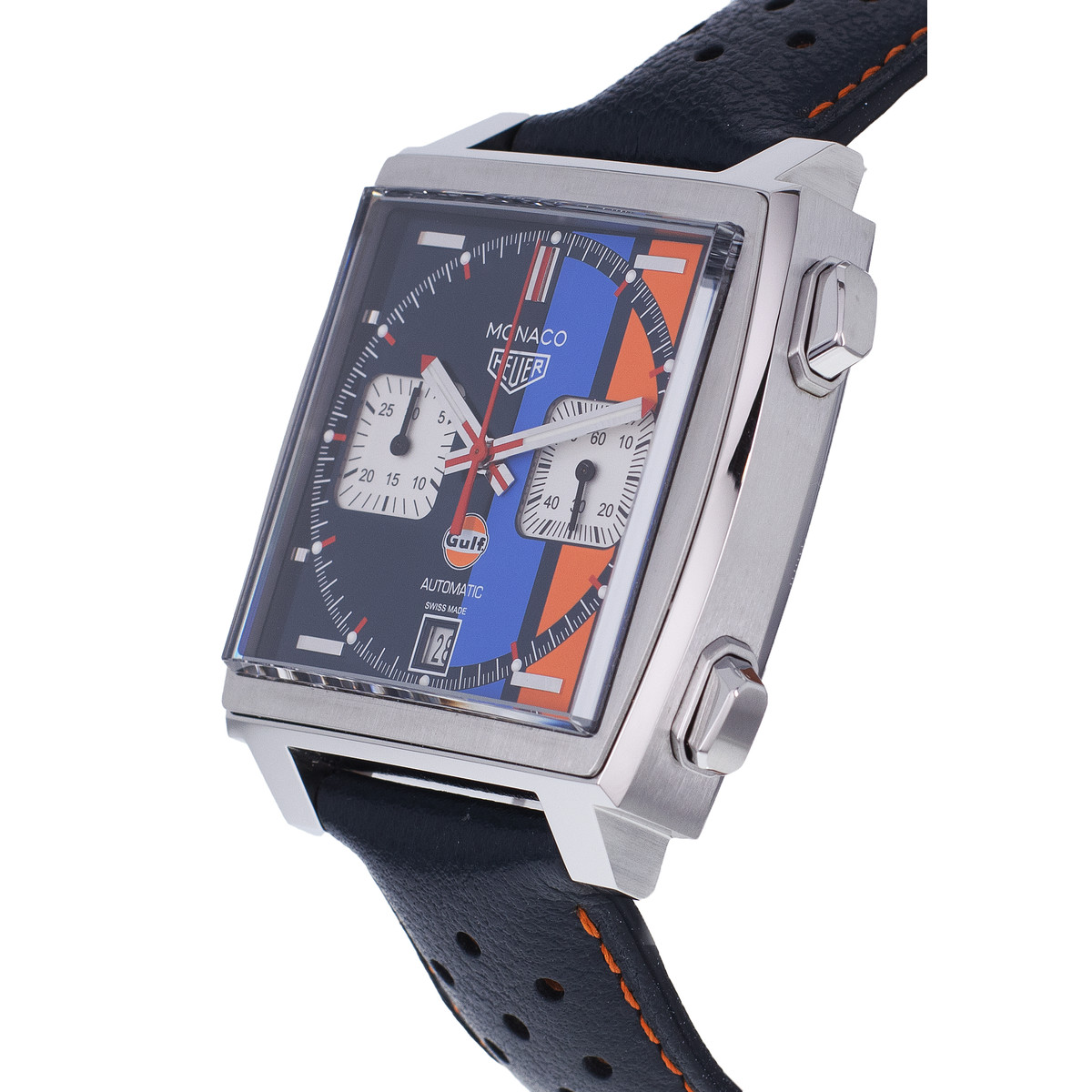 Montre d'occasion TAG HEUER Monaco Gulf homme automatique bracelet cuir d'origine - vue D2