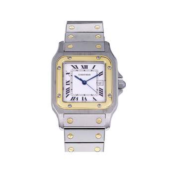 Montre d'occasion CARTIER Santos Carrée homme automatique bracelet or jaune 750/000 et acier