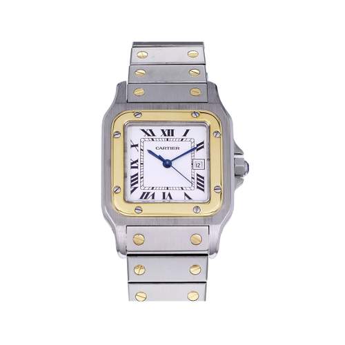 Montre d'occasion CARTIER Santos Carrée homme automatique bracelet or jaune 750/000 et acier
