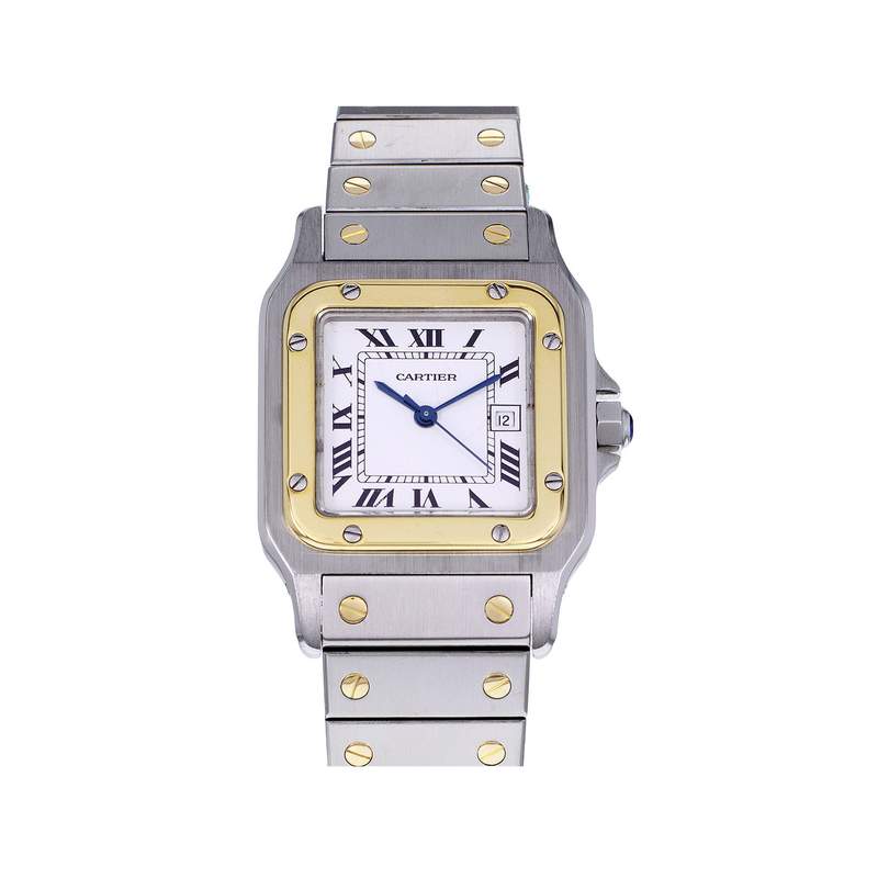 Montre d'occasion CARTIER Santos Carrée homme automatique bracelet or jaune 750/000 et acier - vue 1