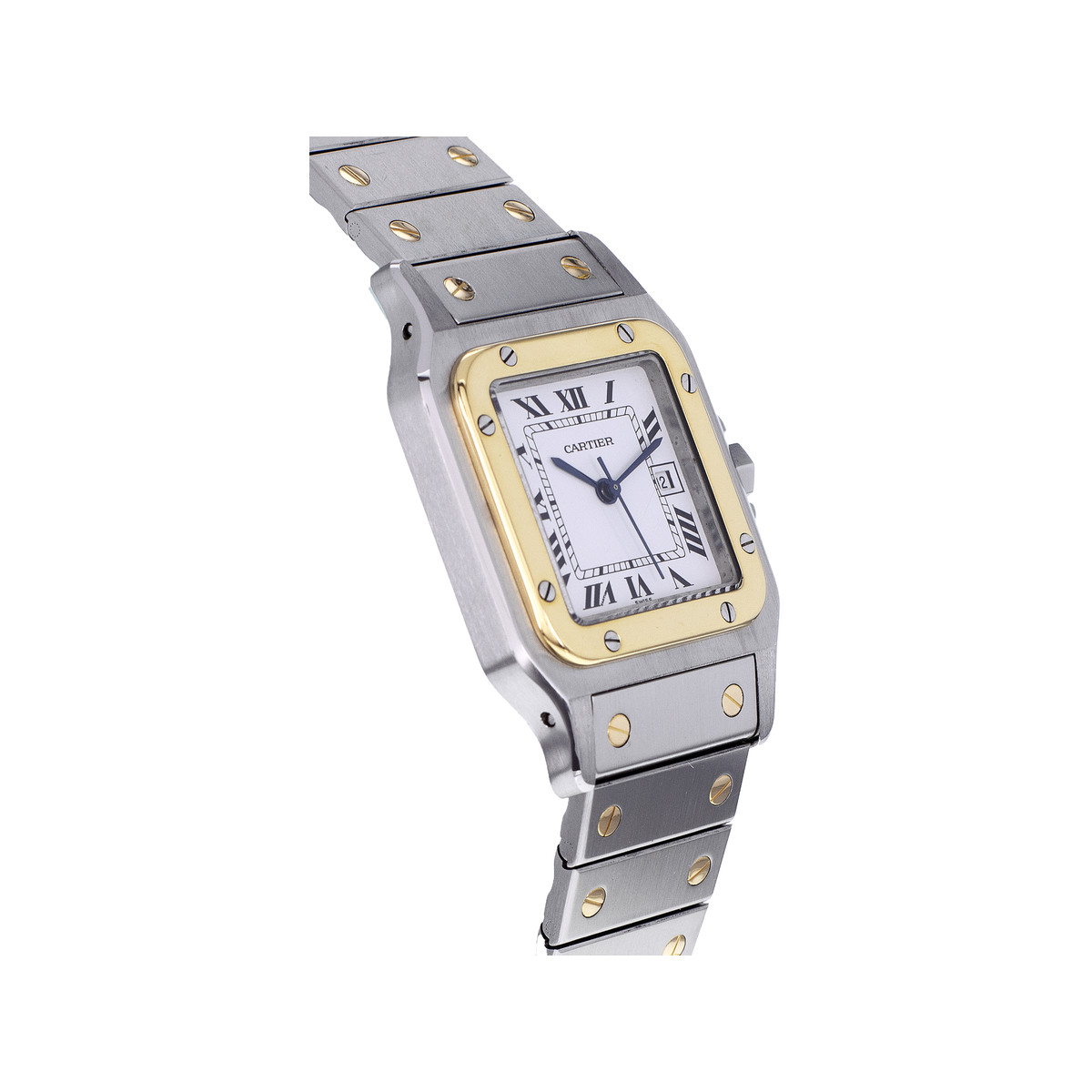 Montre d'occasion CARTIER Santos Carrée homme automatique bracelet or jaune 750/000 et acier - vue 2