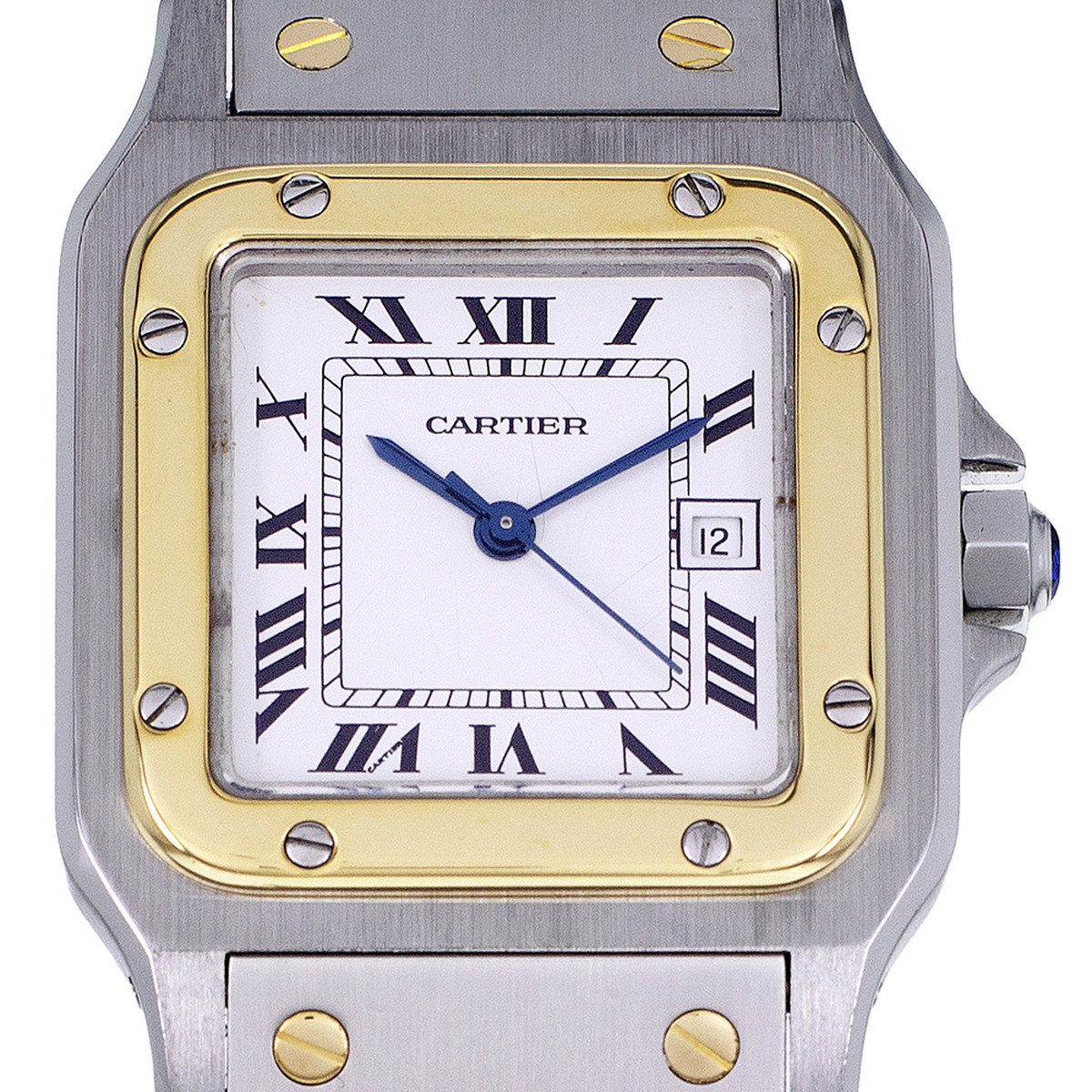 Montre d'occasion CARTIER Santos Carrée homme automatique bracelet or jaune 750/000 et acier - vue D1