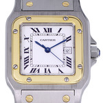 Montre d'occasion CARTIER Santos Carrée homme automatique bracelet or jaune 750/000 et acier - vue D1