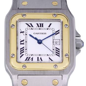 Montre d'occasion CARTIER Santos Carrée homme automatique bracelet or jaune 750/000 et acier