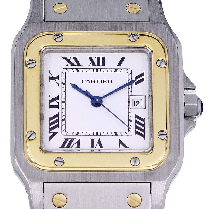 Montre d'occasion CARTIER Santos Carrée homme automatique bracelet or jaune 750/000 et acier - vue D1