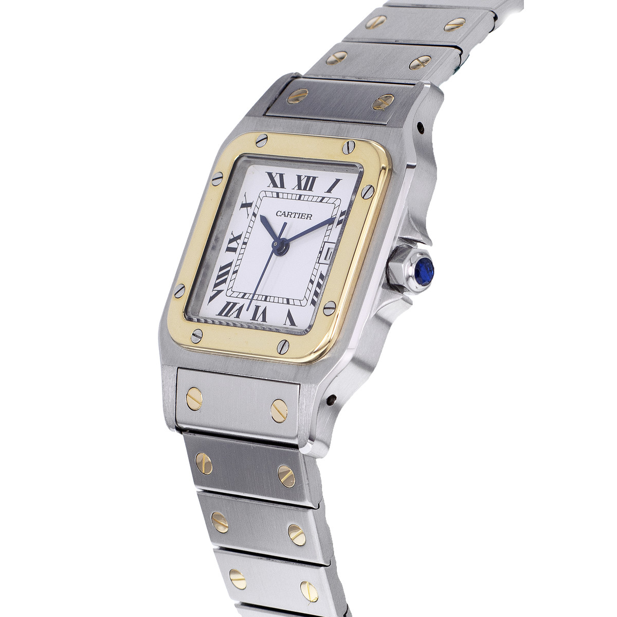 Montre d'occasion CARTIER Santos Carrée homme automatique bracelet or jaune 750/000 et acier - vue D2