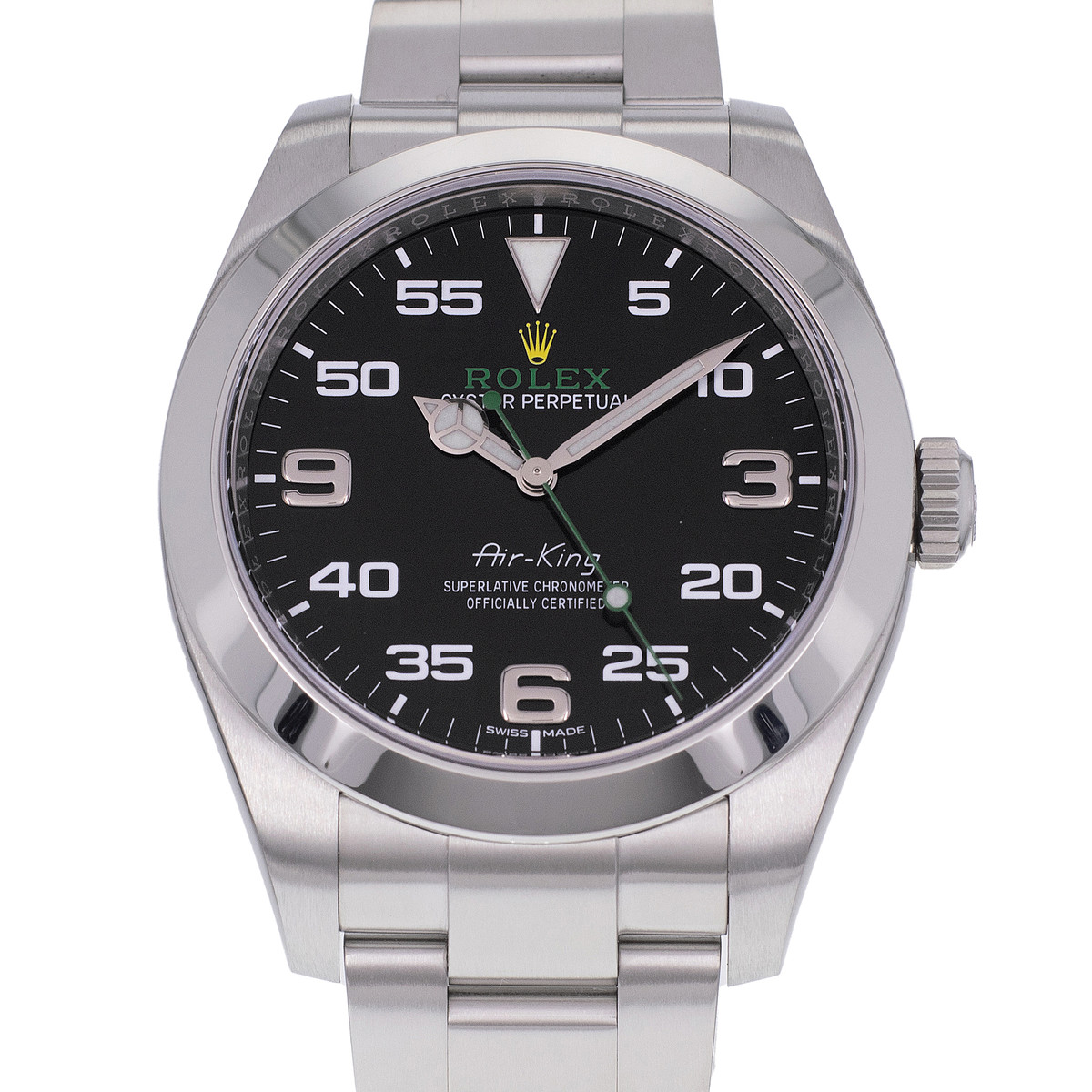 Montre d'occasion ROLEX Air King homme mouvement automatique certifié (cosc) bracelet acier - vue D1