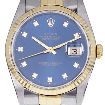 Montre d'occasion ROLEX DateJust Diamants mixte mouvement automatique certifié (cosc) bracelet or jaune 750/000 et acier