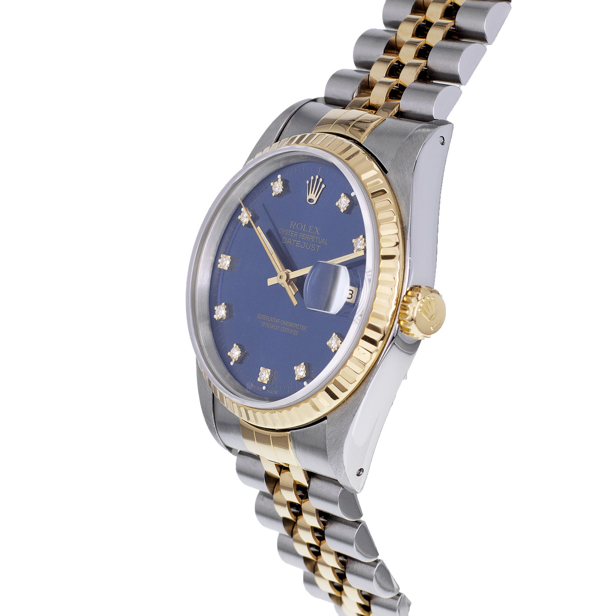 Montre d'occasion ROLEX DateJust Diamants mixte mouvement automatique certifié (cosc) bracelet or jaune 750/000 et acier - vue D2