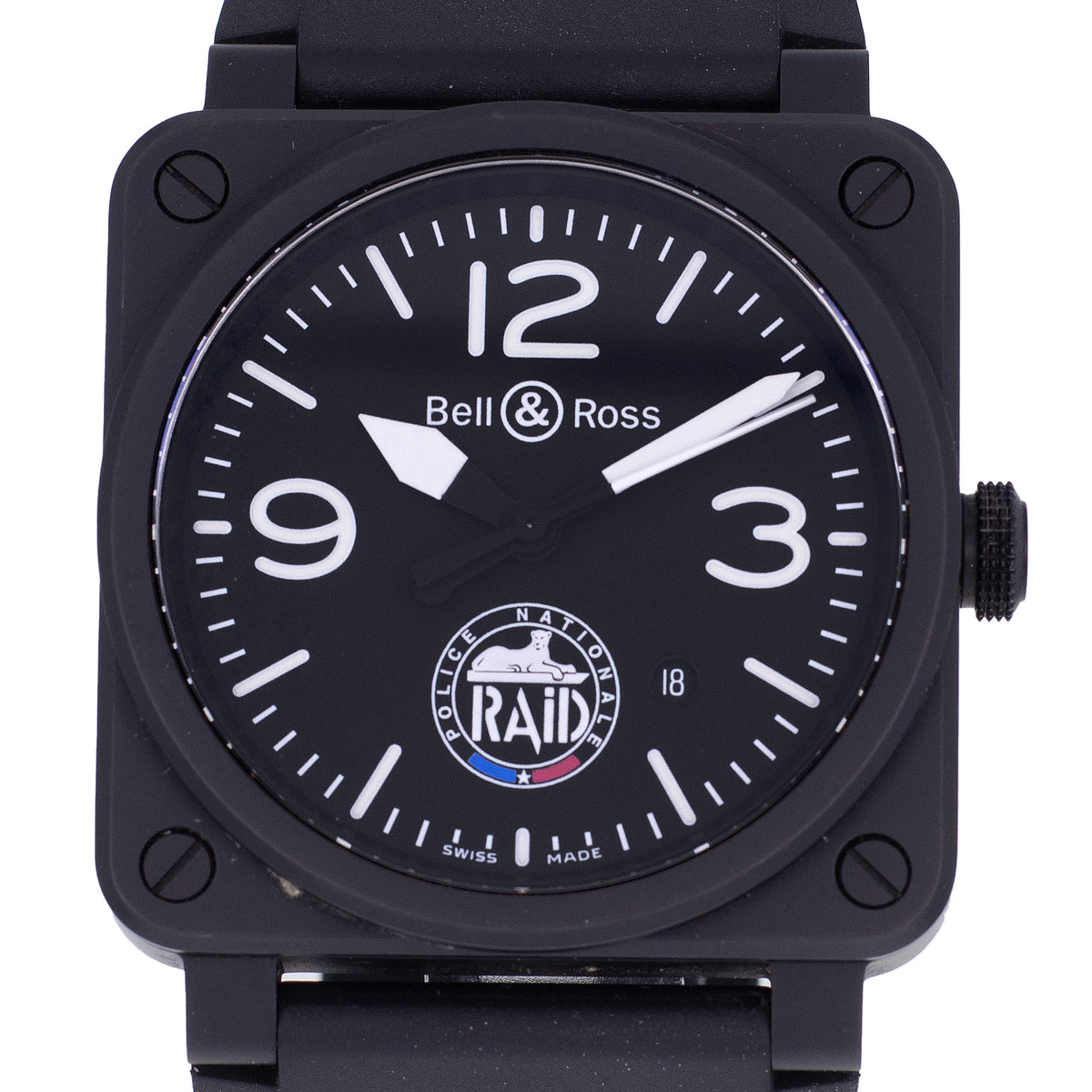 Montre d'occasion BELL & ROSS BR03-92 RAID Limited Edition homme automatique bracelet caoutchouc - vue D1
