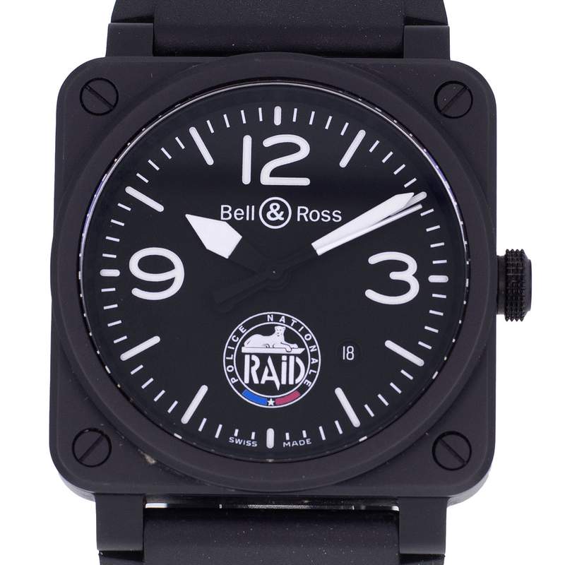 Montre d'occasion BELL & ROSS BR03-92 RAID Limited Edition homme automatique bracelet caoutchouc - vue D1