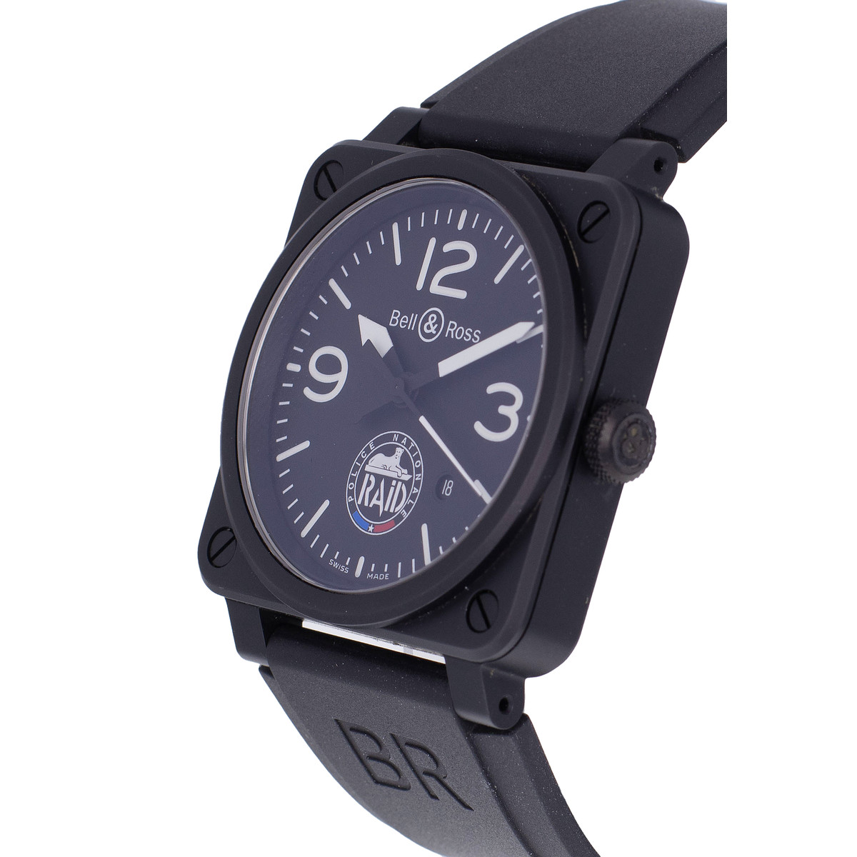 Montre d'occasion BELL & ROSS BR03-92 RAID Limited Edition homme automatique bracelet caoutchouc - vue D2
