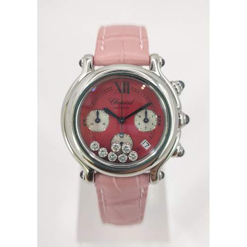 Montre d'occasion CHOPARD Happy Sport Diamants femme quartz bracelet cuir d'origine