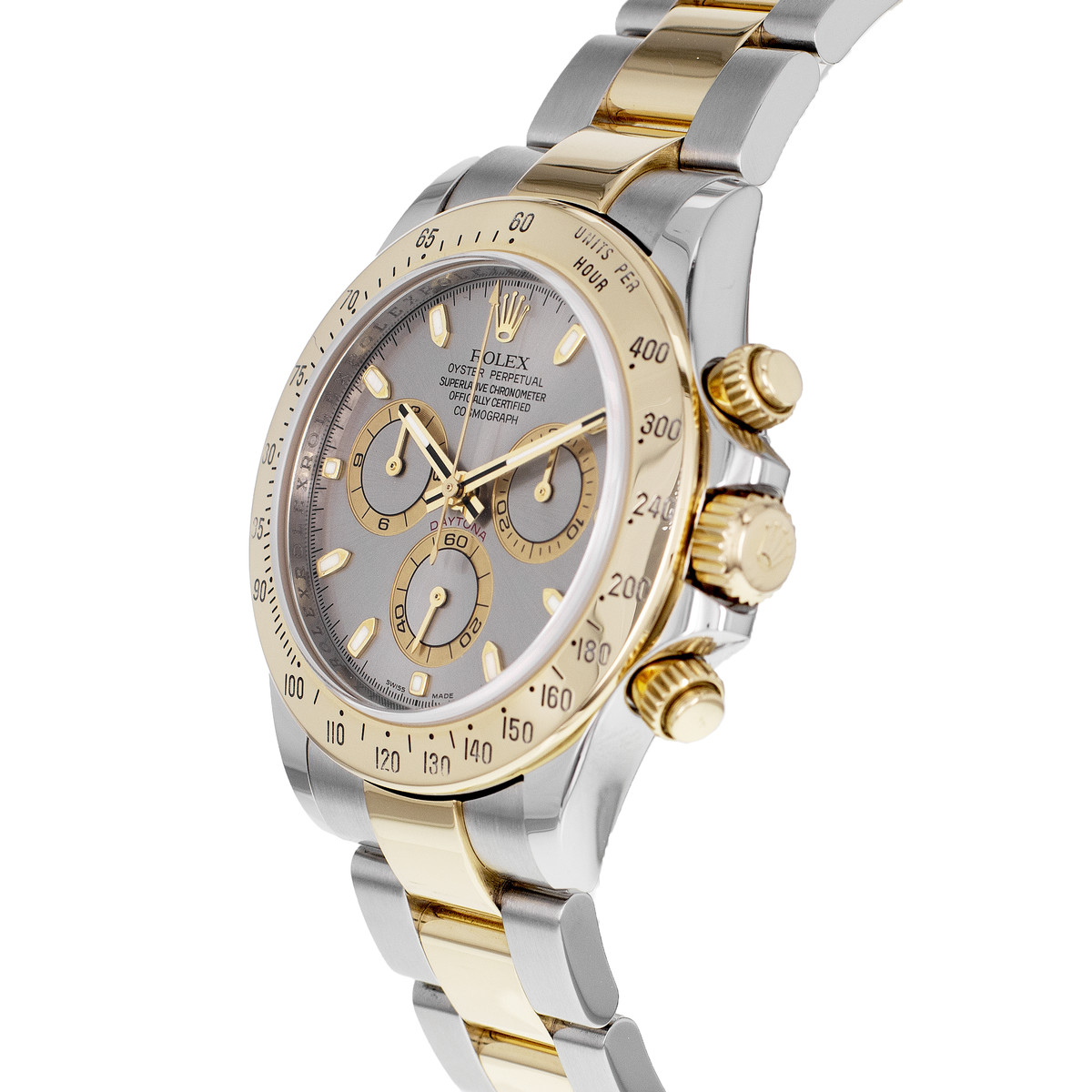 Montre d'occasion ROLEX Cosmograph Daytona homme mouvement automatique certifié (cosc) bracelet or jaune 750/000 et acier - vue D2