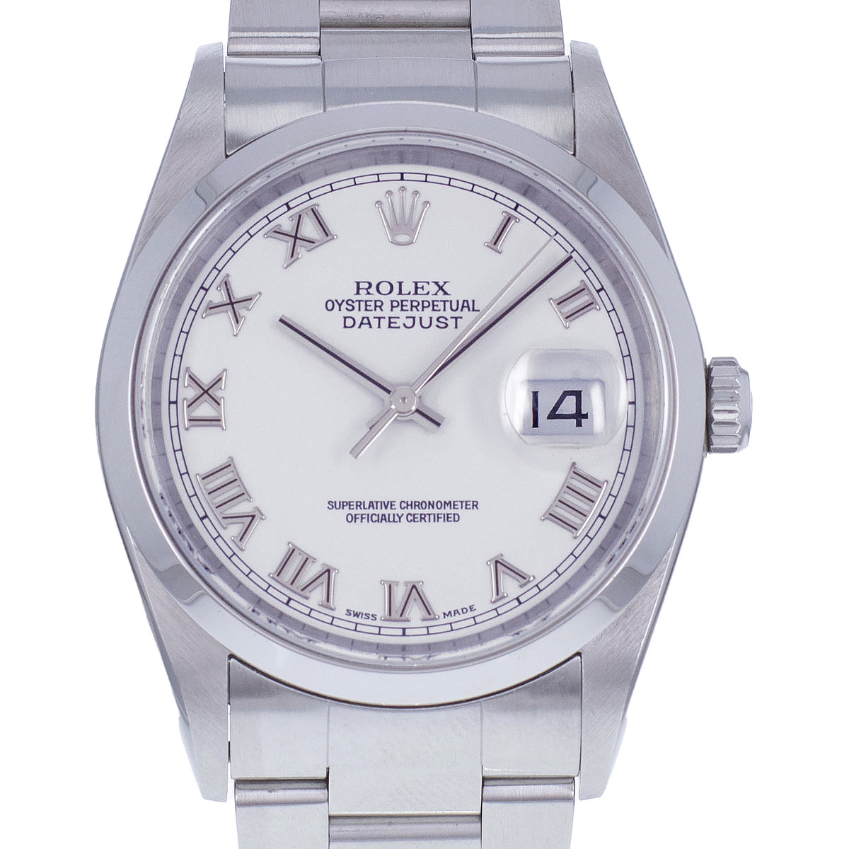 Montre d'occasion ROLEX DateJust 36 homme mouvement automatique certifié (cosc) bracelet acier - vue D1
