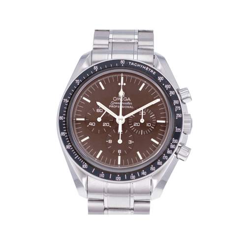 Montre d'occasion OMEGA Speedmaster Moonwatch Chocolat homme mécanique bracelet acier