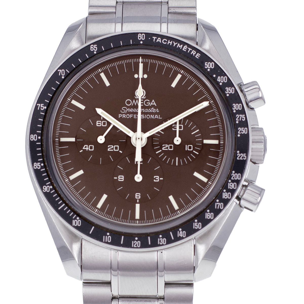 Montre d'occasion OMEGA Speedmaster Moonwatch Chocolat homme mécanique bracelet acier - vue D1