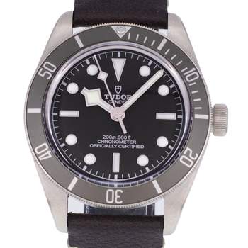 Montre d'occasion TUDOR Black Bay Fifty-Eight Argent homme mouvement automatique certifié (cosc) bracelet cuir d'origine