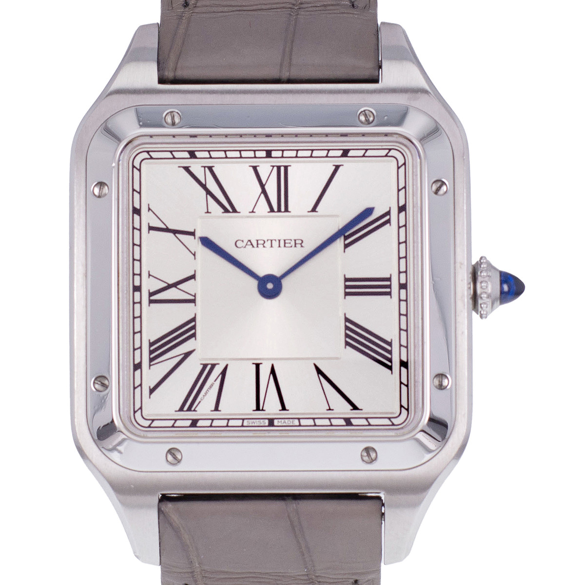 Montre d'occasion CARTIER Santos Dumont XL homme mécanique bracelet cuir d'origine - vue D1