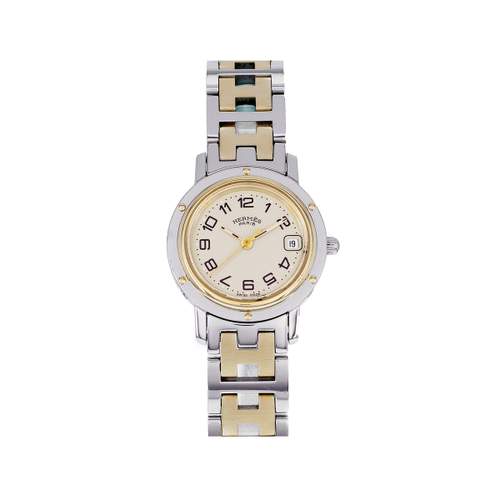 Montre d'occasion HERMES Clipper femme quartz bracelet acier et plaqué or