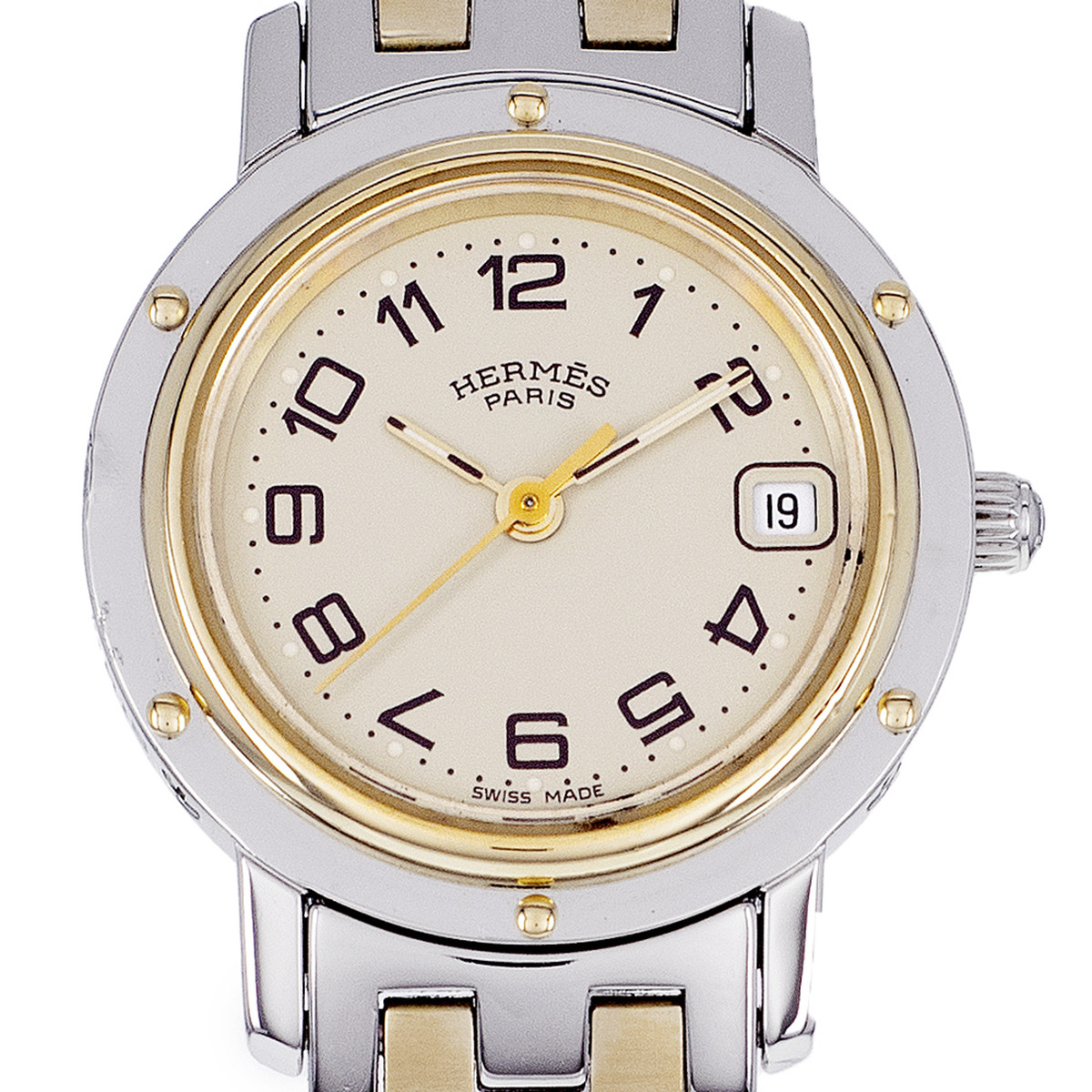 Montre d'occasion HERMES Clipper femme quartz bracelet acier et plaqué or - vue D1