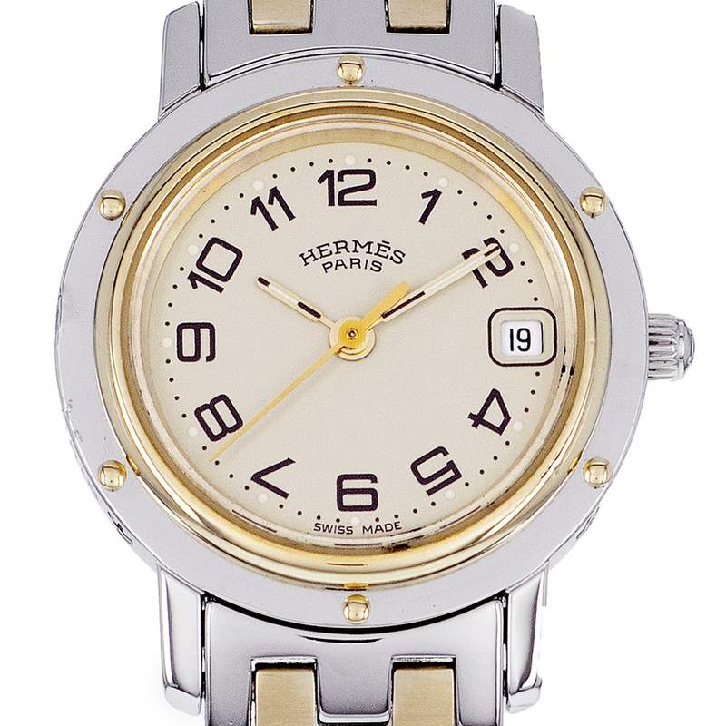 Montre d'occasion HERMES Clipper femme quartz bracelet acier et plaqué or - vue D1