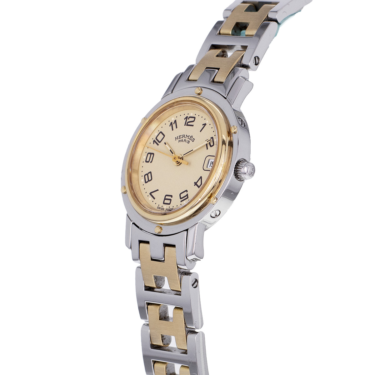 Montre d'occasion HERMES Clipper femme quartz bracelet acier et plaqué or - vue D2