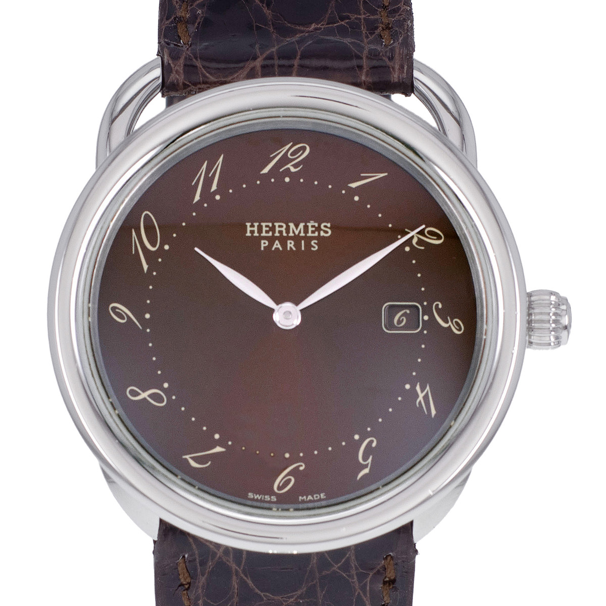 Montre d'occasion HERMES Arceau homme quartz bracelet cuir cresus - vue D1