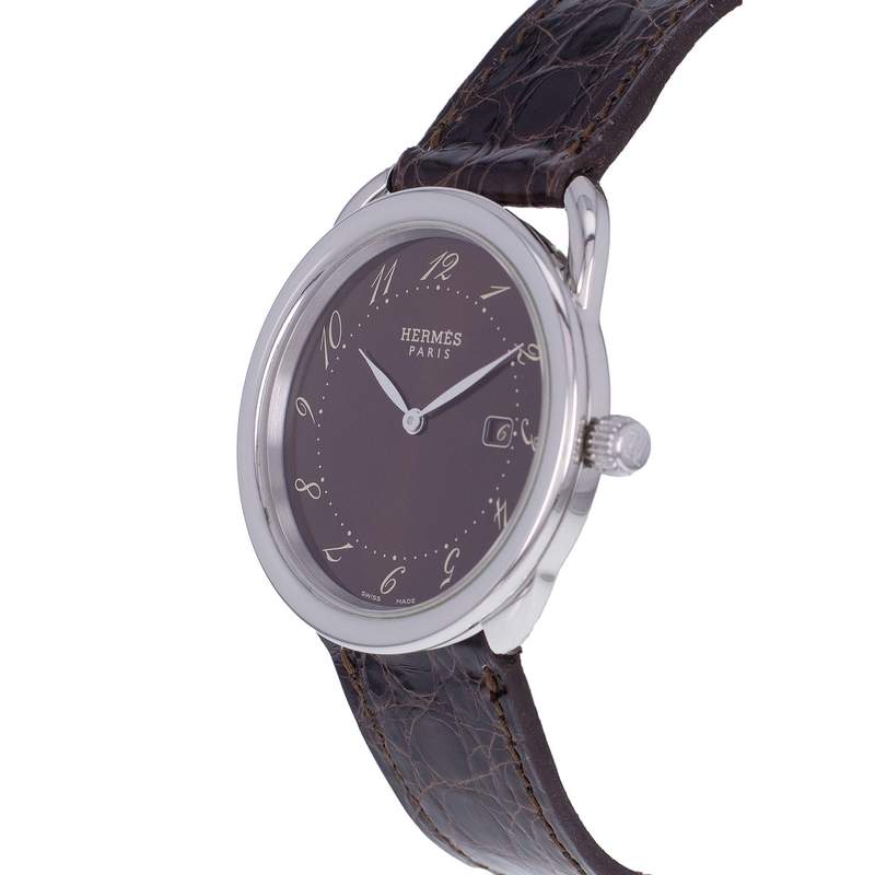 Montre d'occasion HERMES Arceau homme quartz bracelet cuir cresus - vue D2