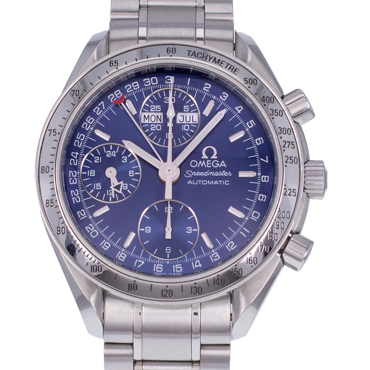 Montre d'occasion OMEGA Speedmaster Day-Date homme automatique bracelet acier - vue D1