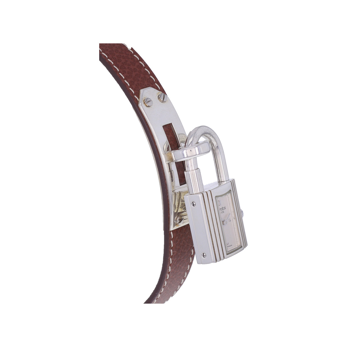 Montre d'occasion HERMES Kelly Lock Argent femme quartz bracelet cuir cresus - vue 2
