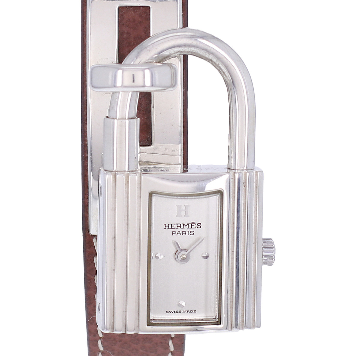Montre d'occasion HERMES Kelly Lock Argent femme quartz bracelet cuir cresus - vue D1