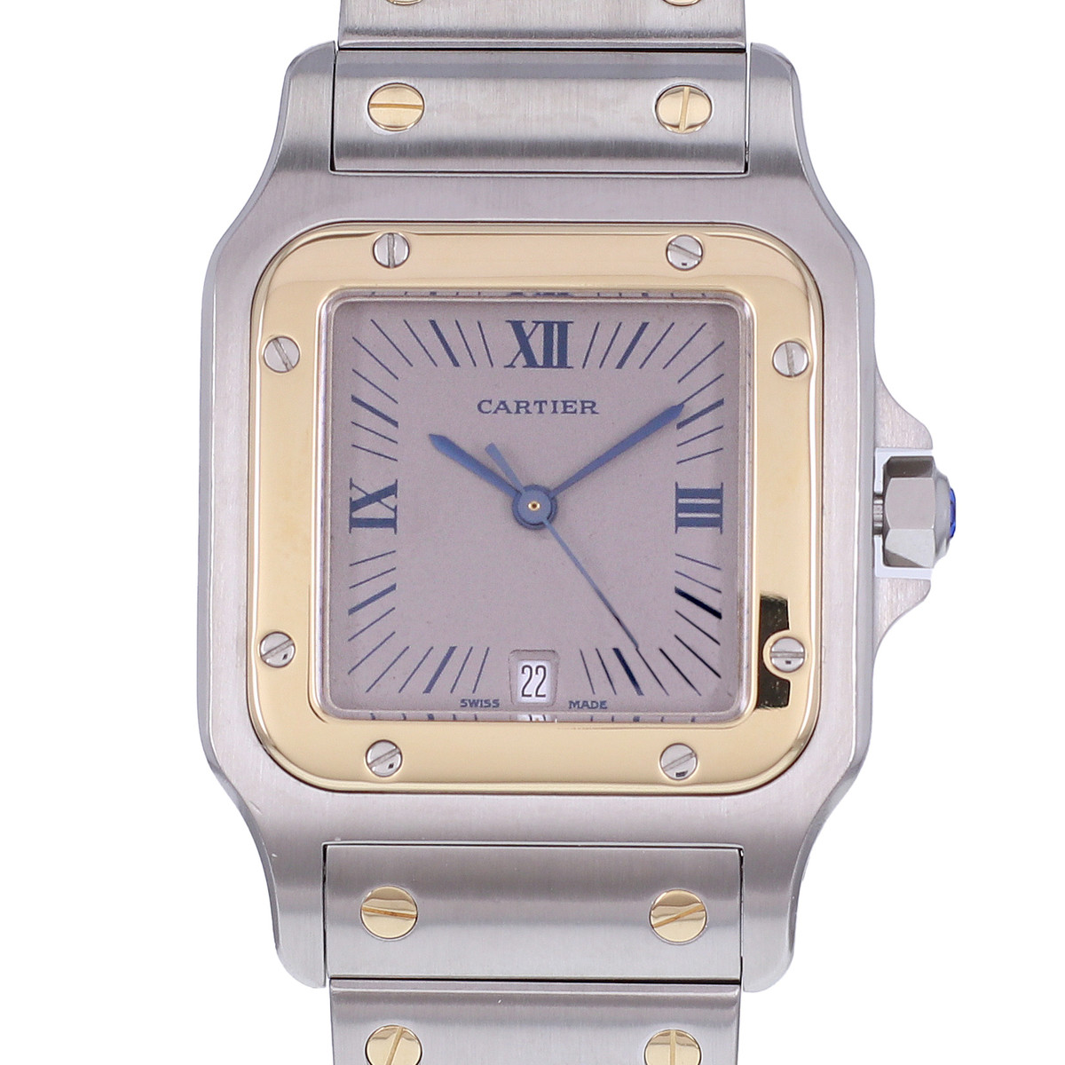 Montre d'occasion CARTIER Santos Galbée Grand Modèle homme quartz bracelet or jaune 750/000 et acier - vue D1