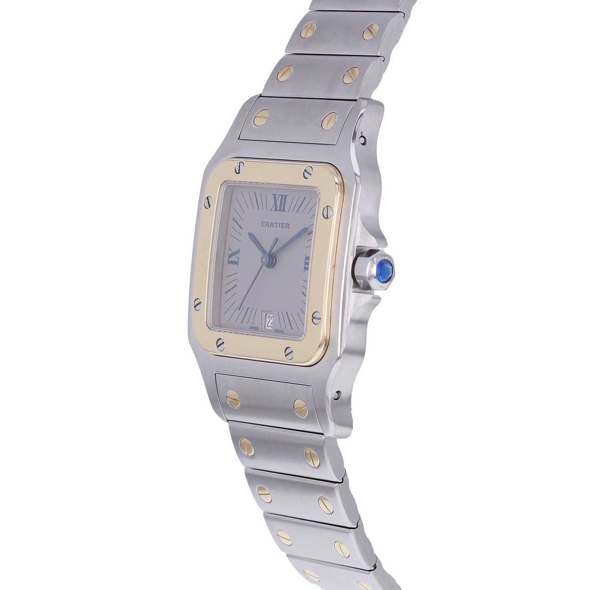 Montre d'occasion CARTIER Santos Galbée Grand Modèle homme quartz bracelet or jaune 750/000 et acier - vue D2