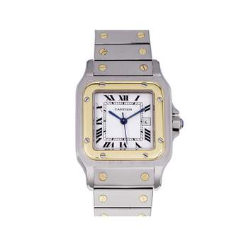 Montre d'occasion CARTIER Santos Carrée mixte automatique bracelet or jaune 750/000 et acier