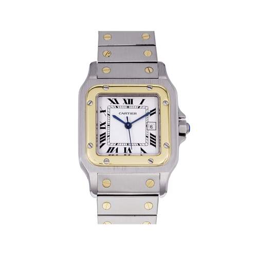 Montre d'occasion CARTIER Santos Carrée mixte automatique bracelet or jaune 750/000 et acier