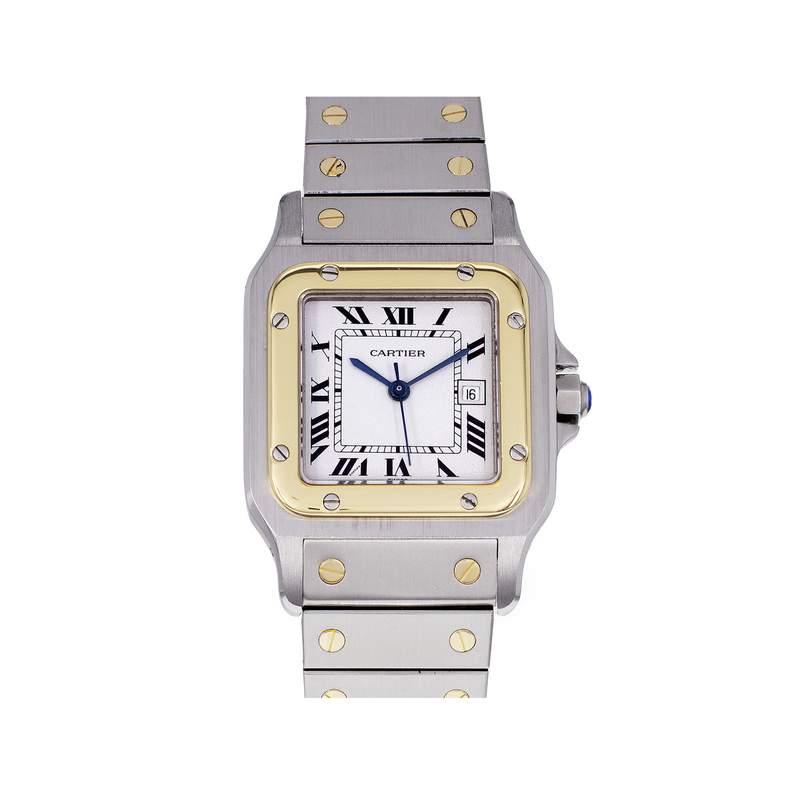 Montre d'occasion CARTIER Santos Carrée mixte automatique bracelet or jaune 750/000 et acier - vue 1