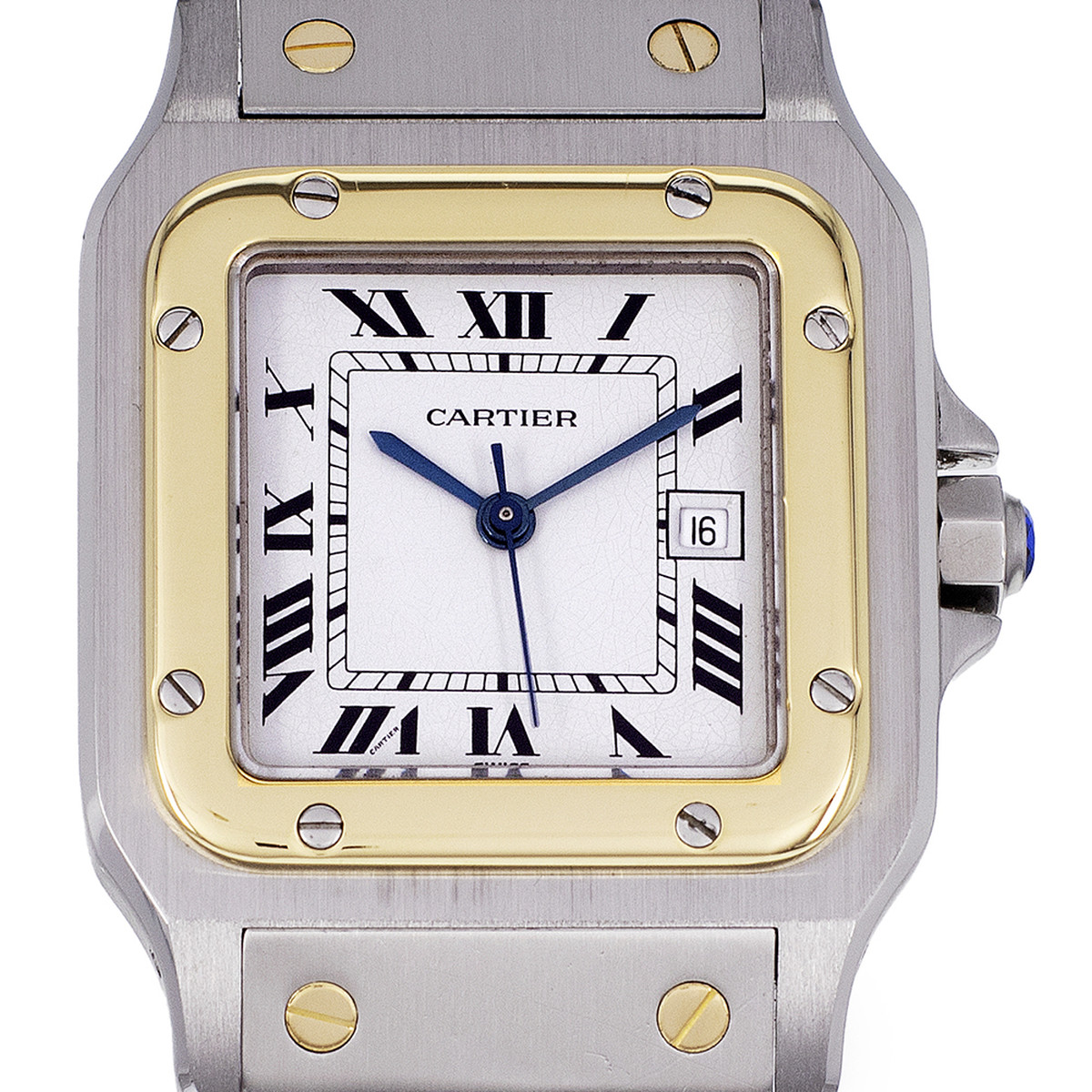 Montre d'occasion CARTIER Santos Carrée mixte automatique bracelet or jaune 750/000 et acier - vue D1